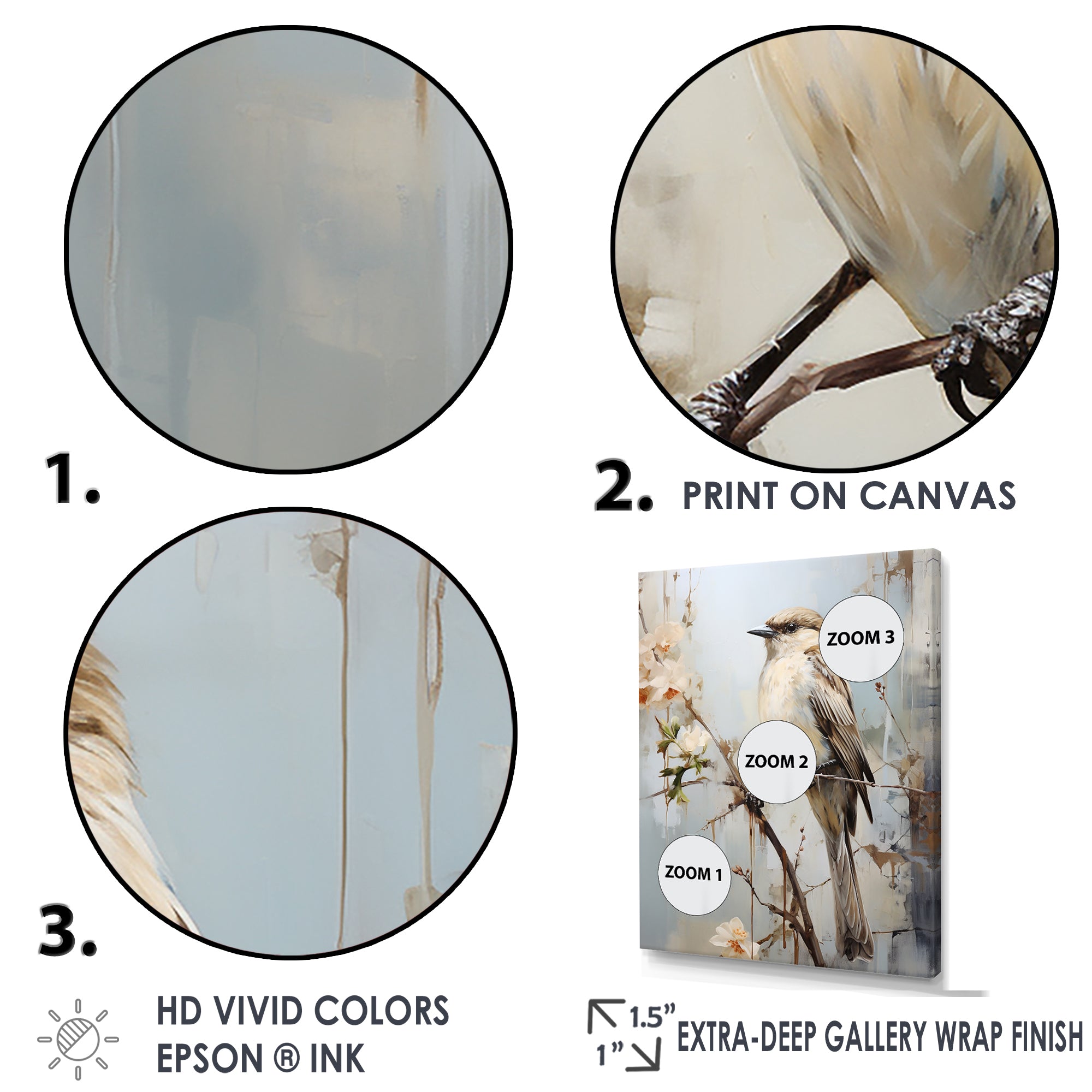 Minimalism Beige Bird On Branch - Bird Wall Decor