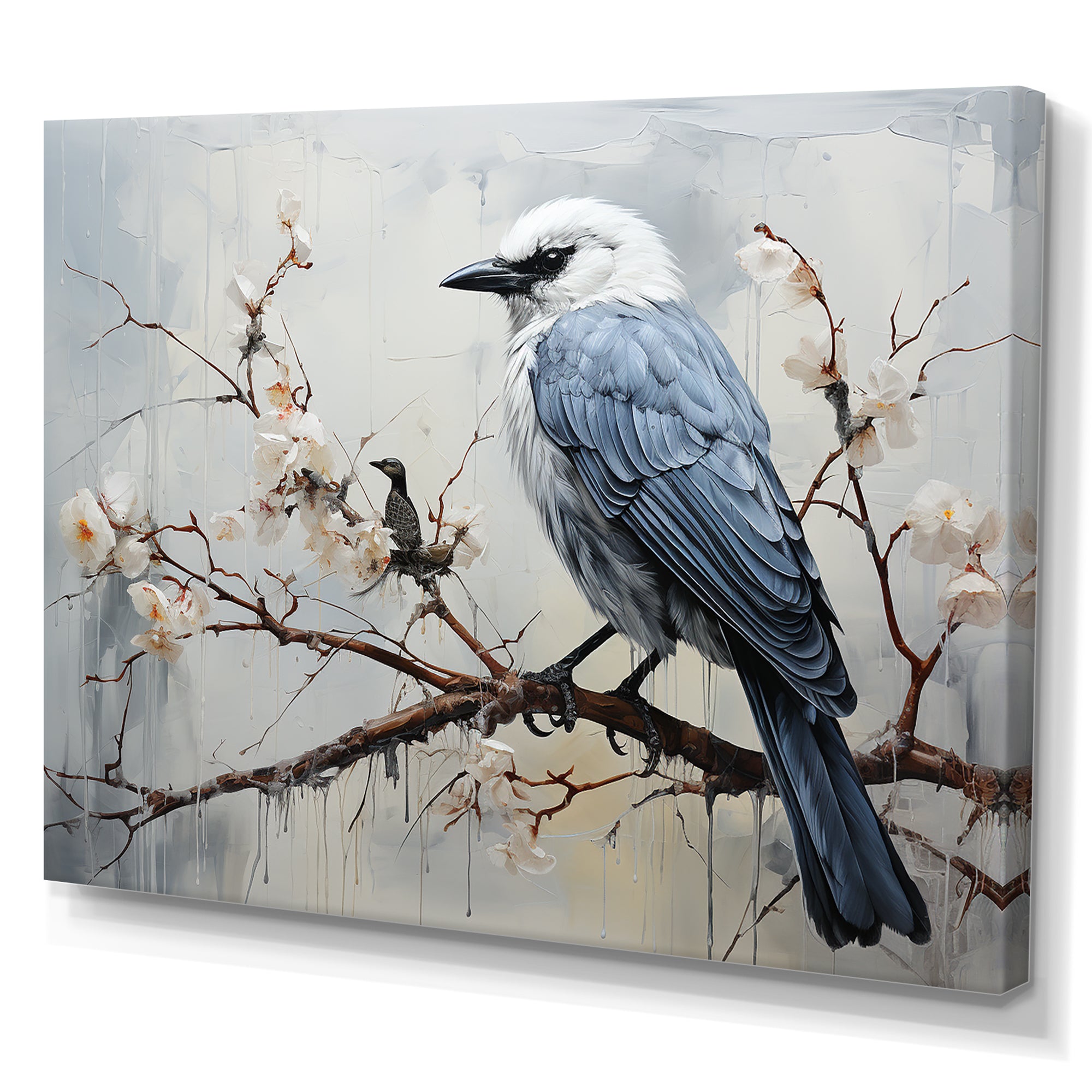 Misty Blue Ray Bird On Branch - Bird Wall Art Prints