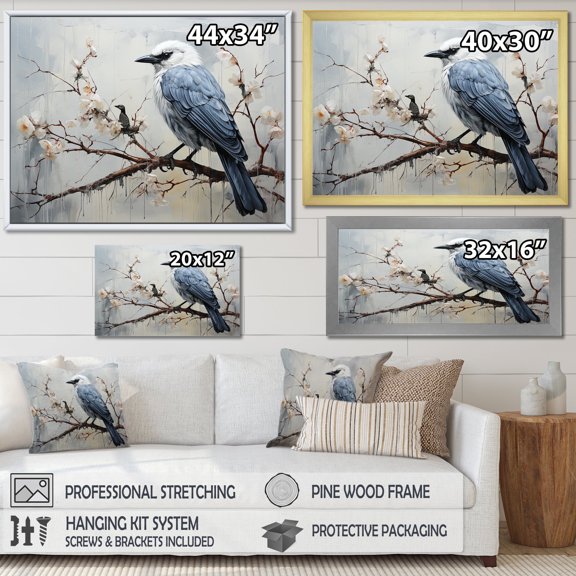 Misty Blue Ray Bird On Branch - Bird Wall Art Prints