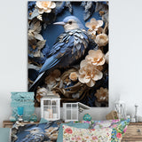 Surreal Nest Bird On Flowers - Blue Bird Wall Art