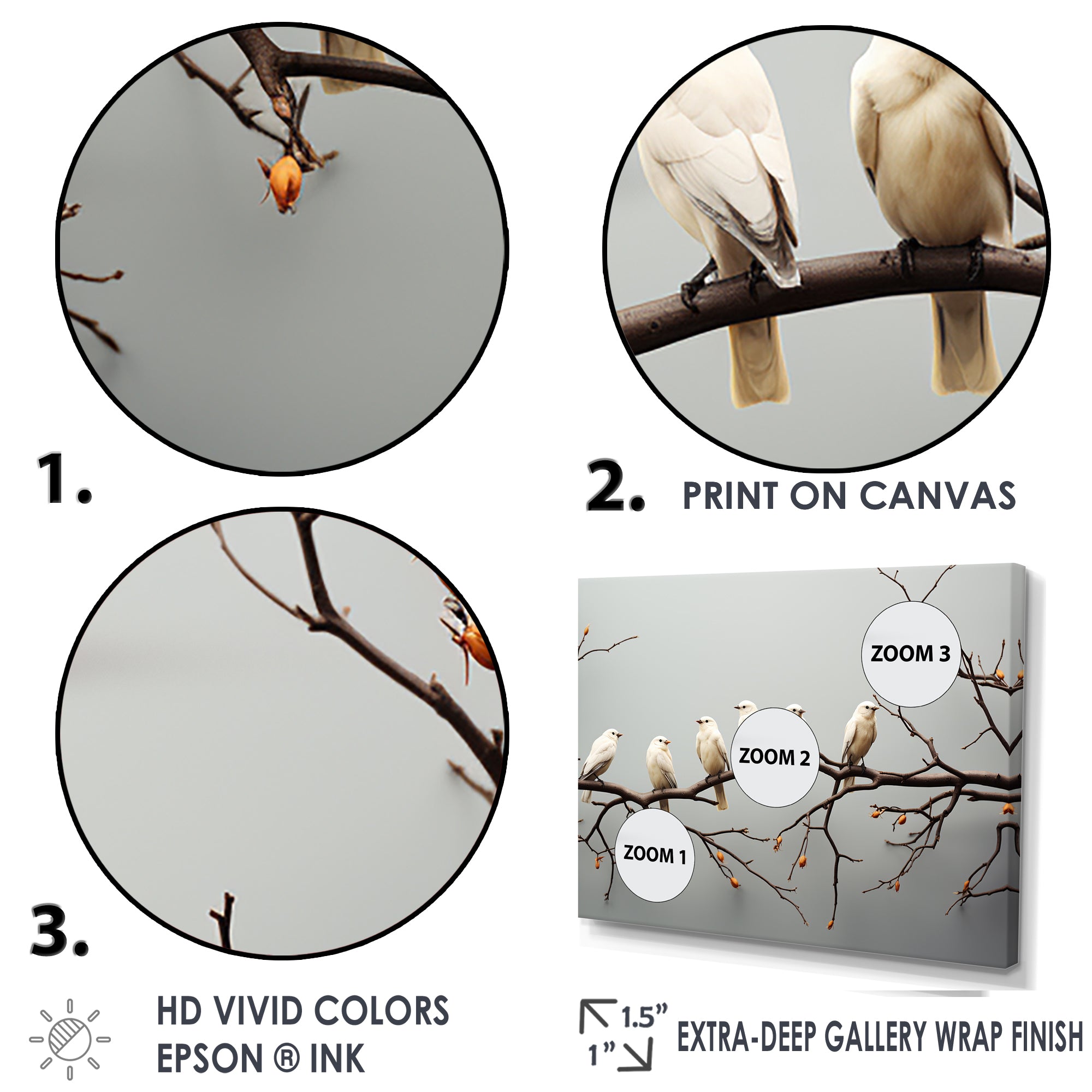 Contemporary Flock Of Birds On Branch - Bird Home Decor Art