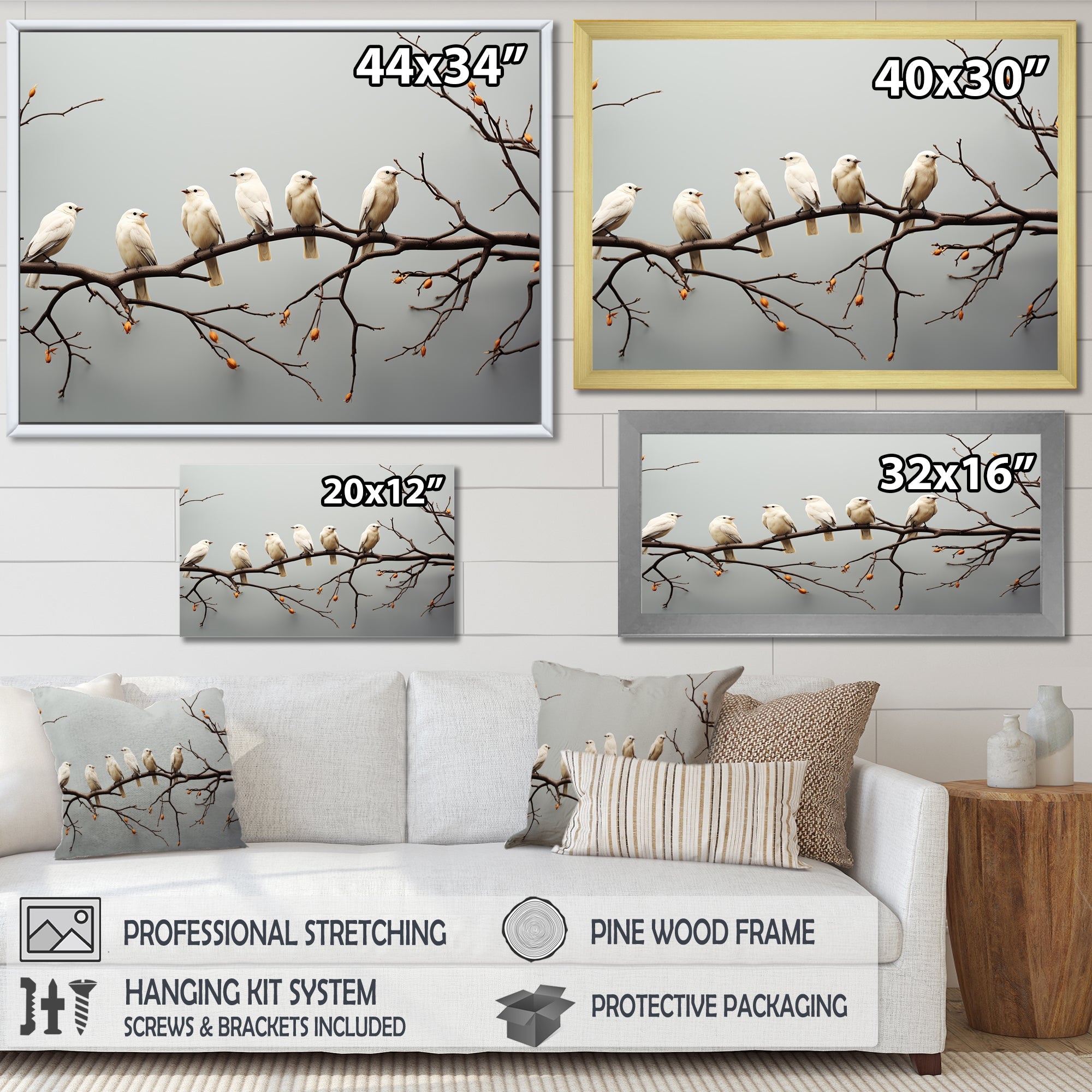 Contemporary Flock Of Birds On Branch - Bird Home Decor Art
