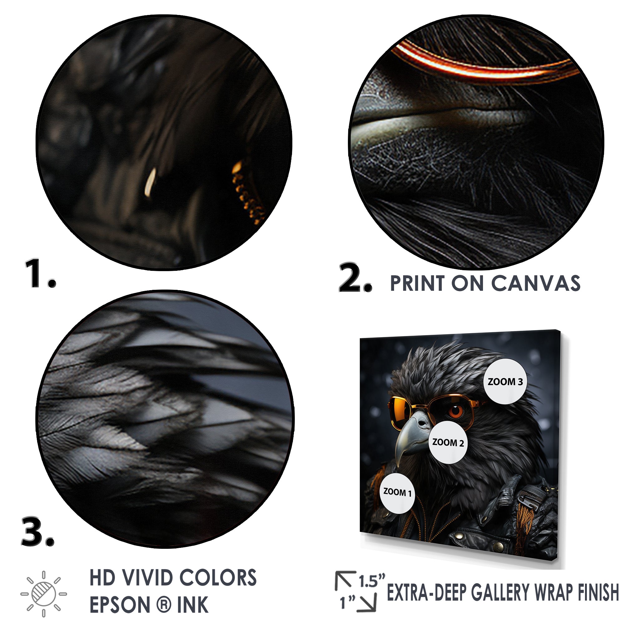 Cool Black Bird Noir Aviators - Bird Living Room Wall Art