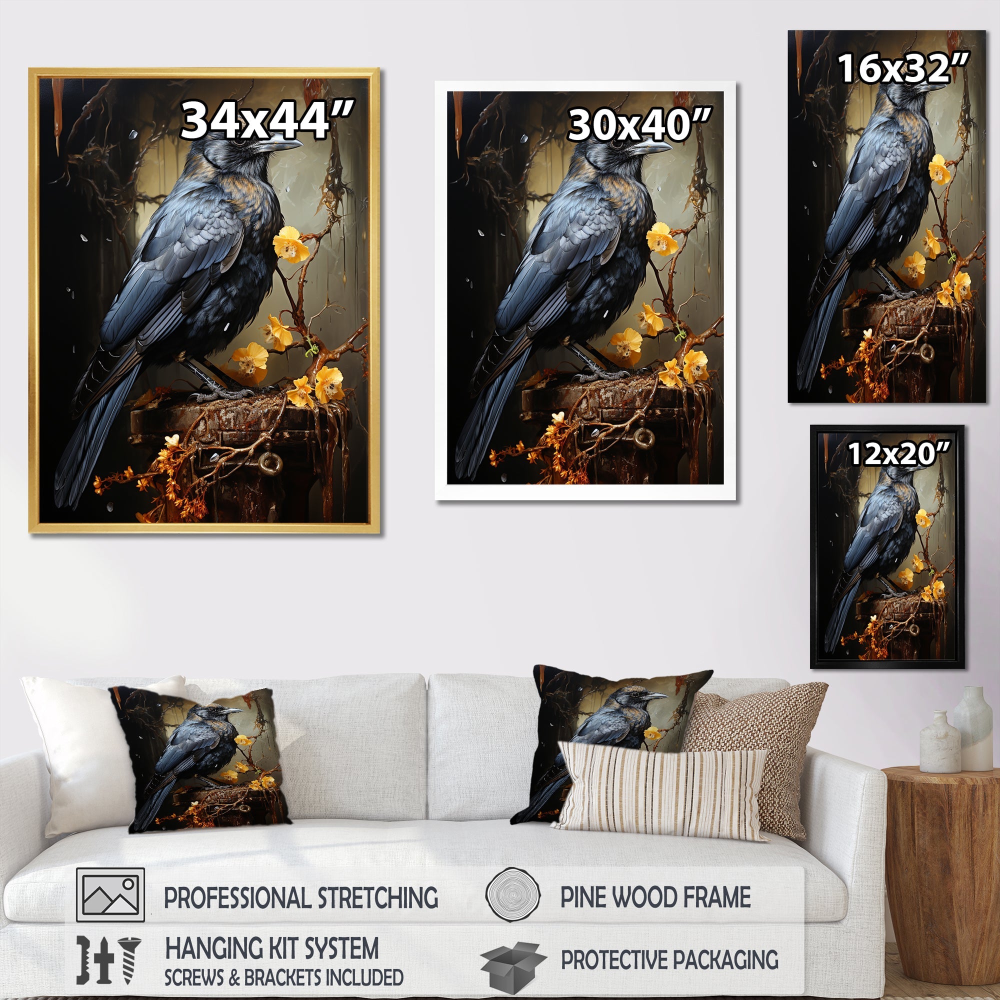 Noir Black Shadows Cast A Mysterious Ambiance - Bird Canvas Wall Art