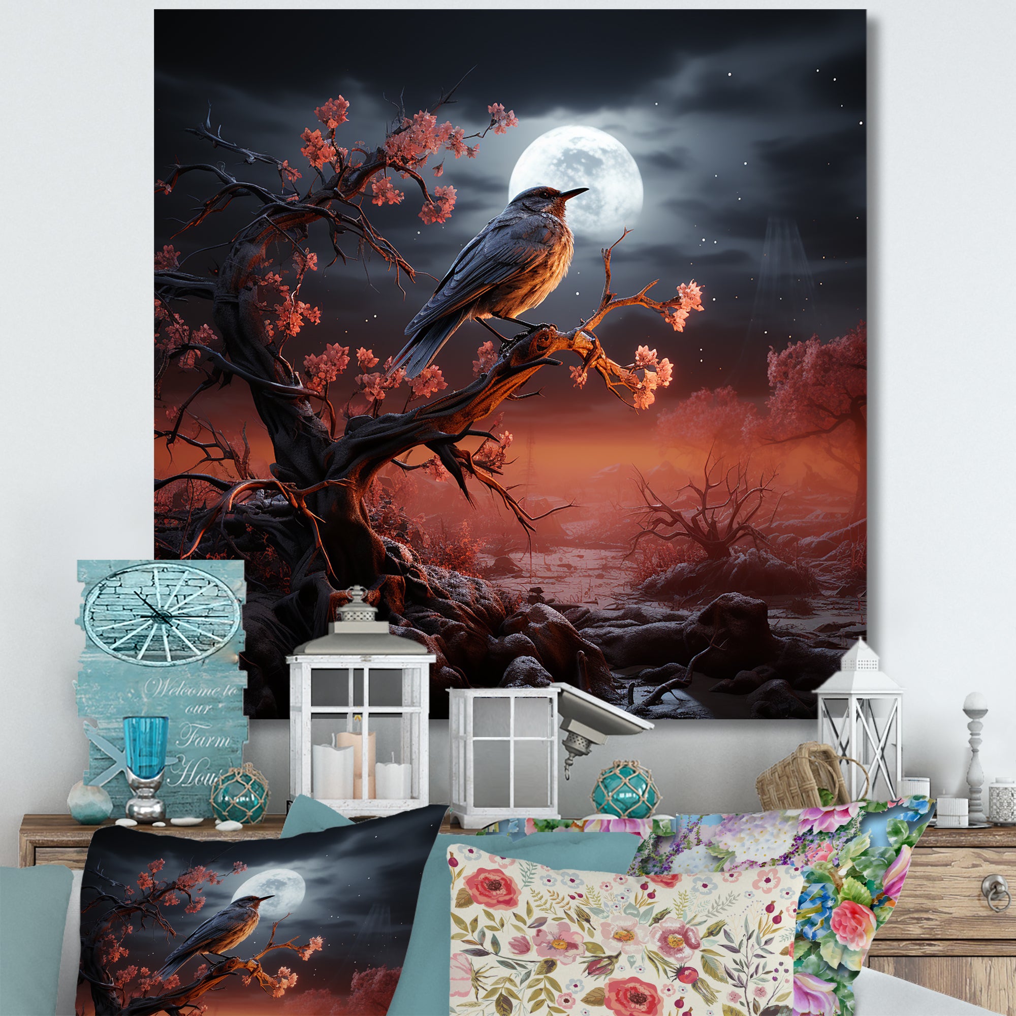 Textured Layers Create Mixed Media Skies - Bird Wall Decor