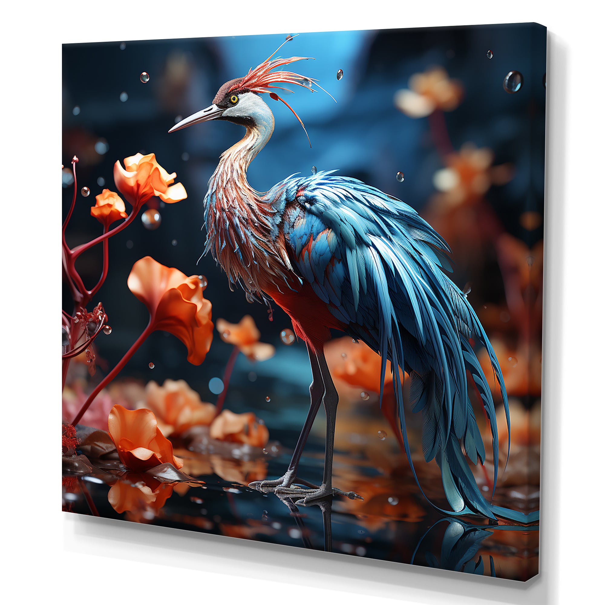 Watery Blues Heron - Bird Large Canvas Wall Art