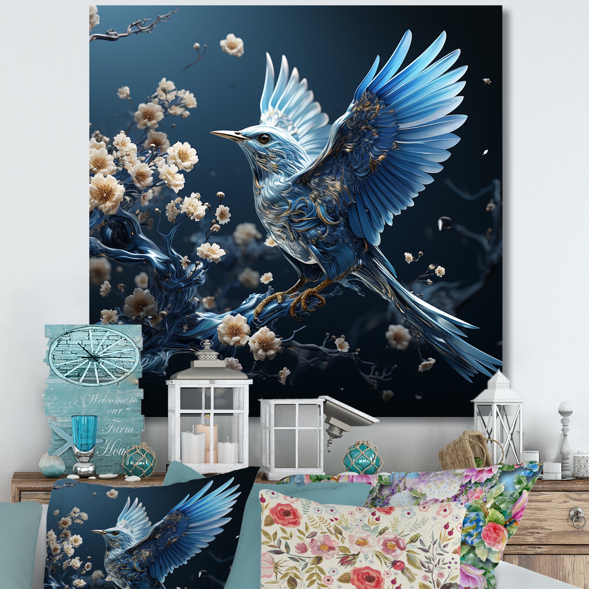 Watery Blues In Capture The Delicate Bird - Bird Home Decor Art