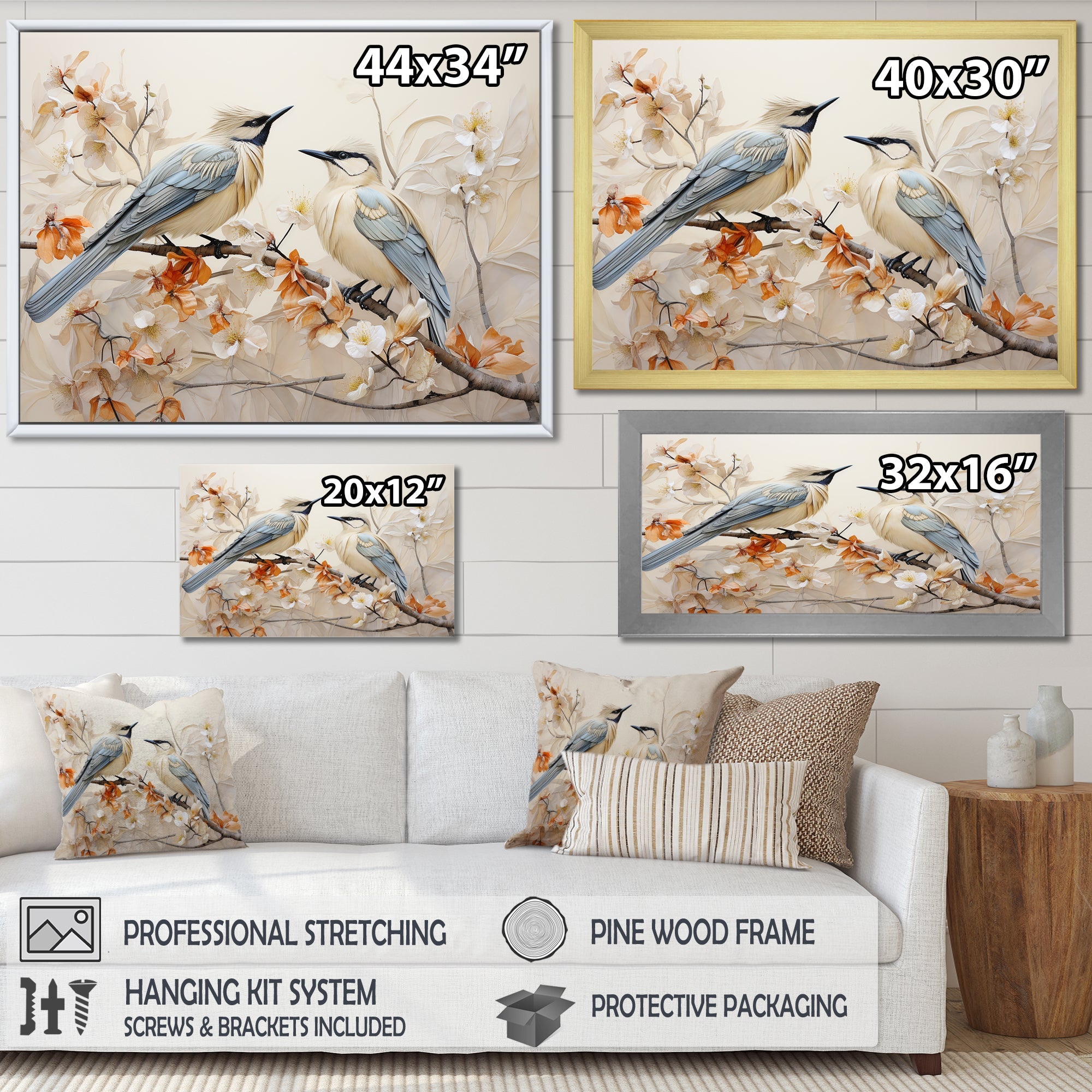 Minimalism Birds Paradise Floral Branch - Bird Floral Bedroom Wall Art