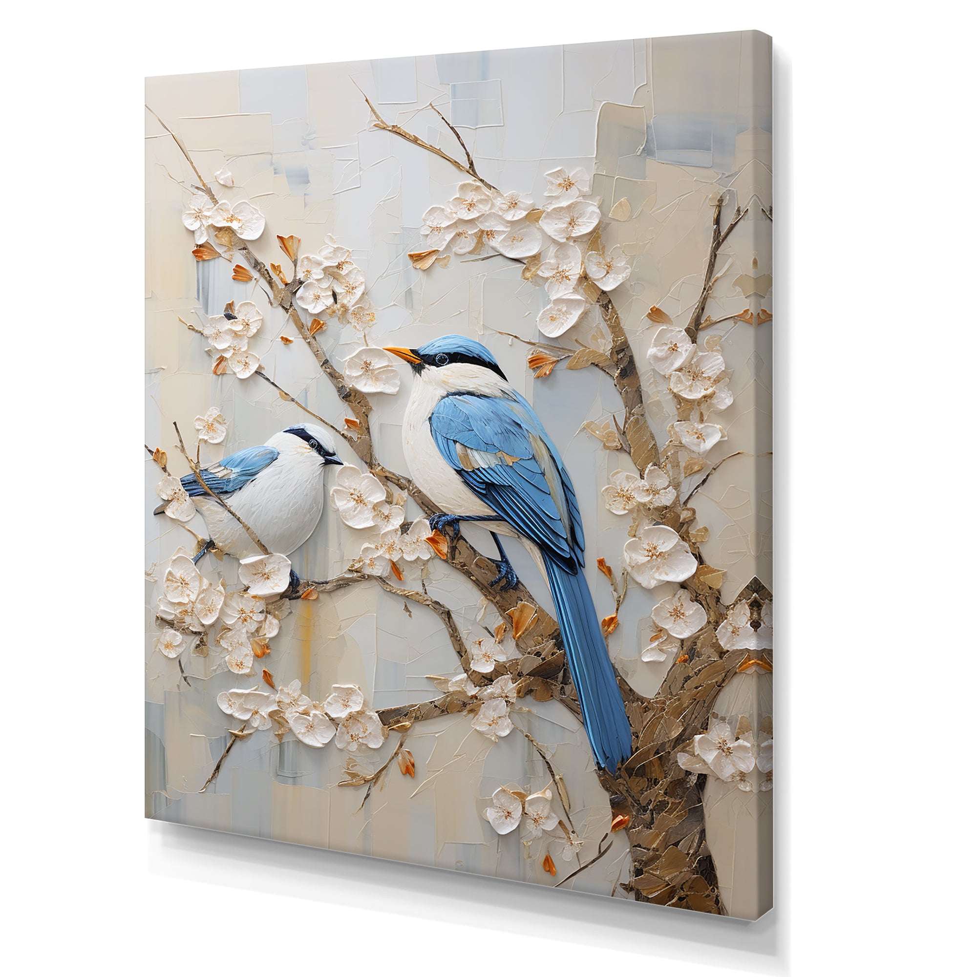 Minimalism Birds Paradise Cherry Blossoms - Bird Floral Canvas Wall Art