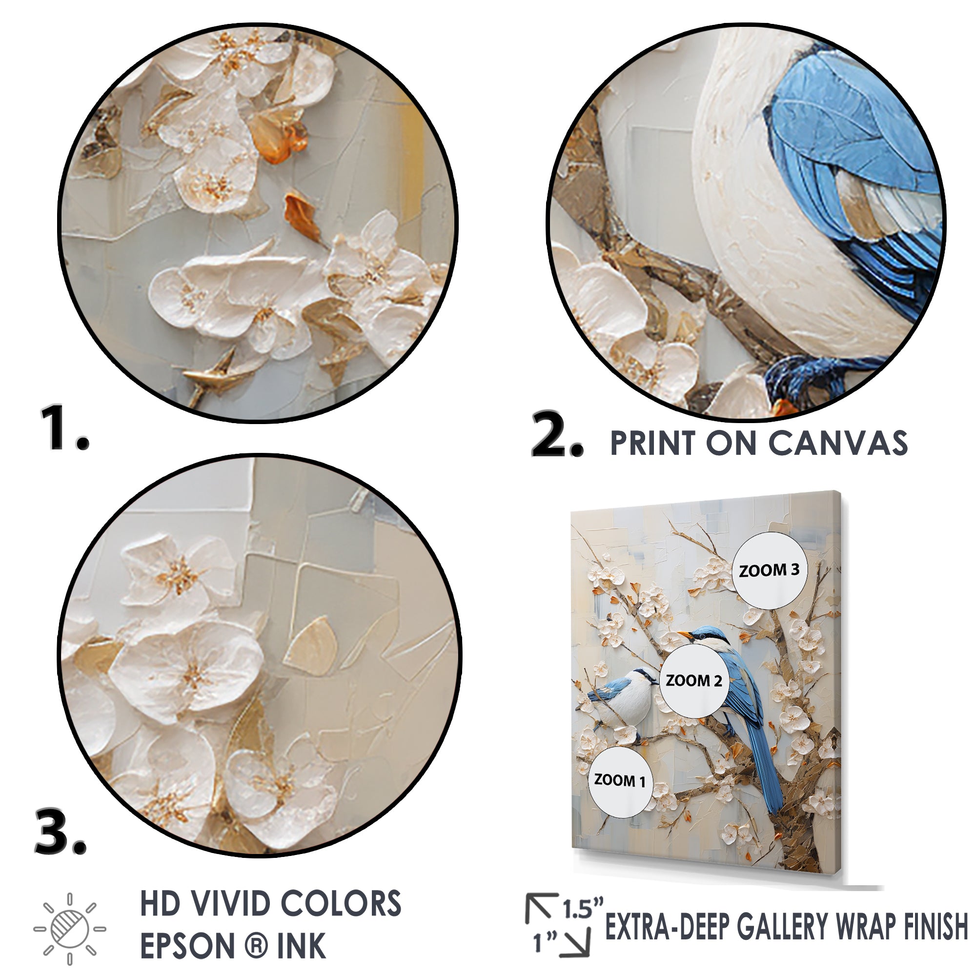 Minimalism Birds Paradise Cherry Blossoms - Bird Floral Canvas Wall Art