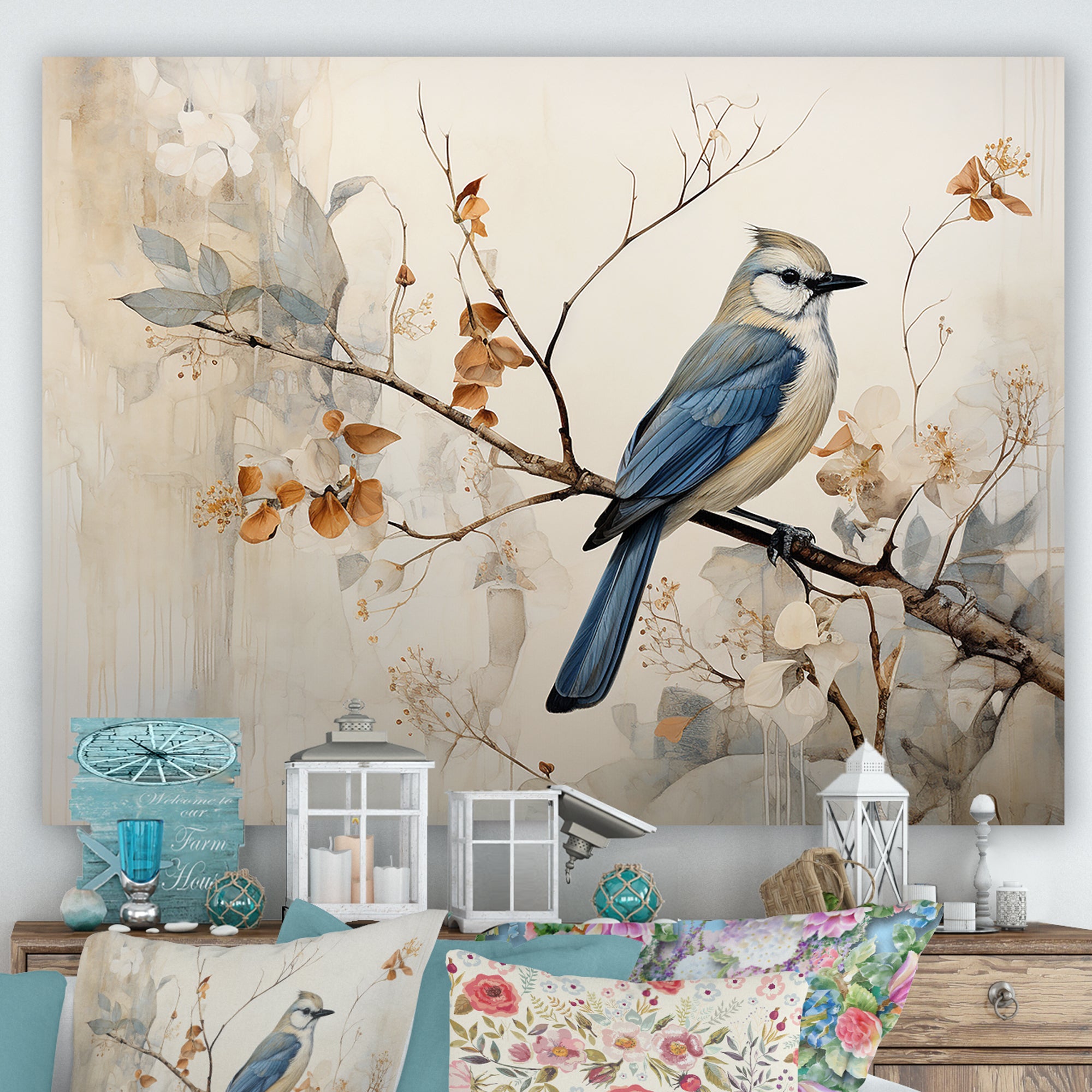 Minimalism Bird On Branch - Bird Floral Wall Decor