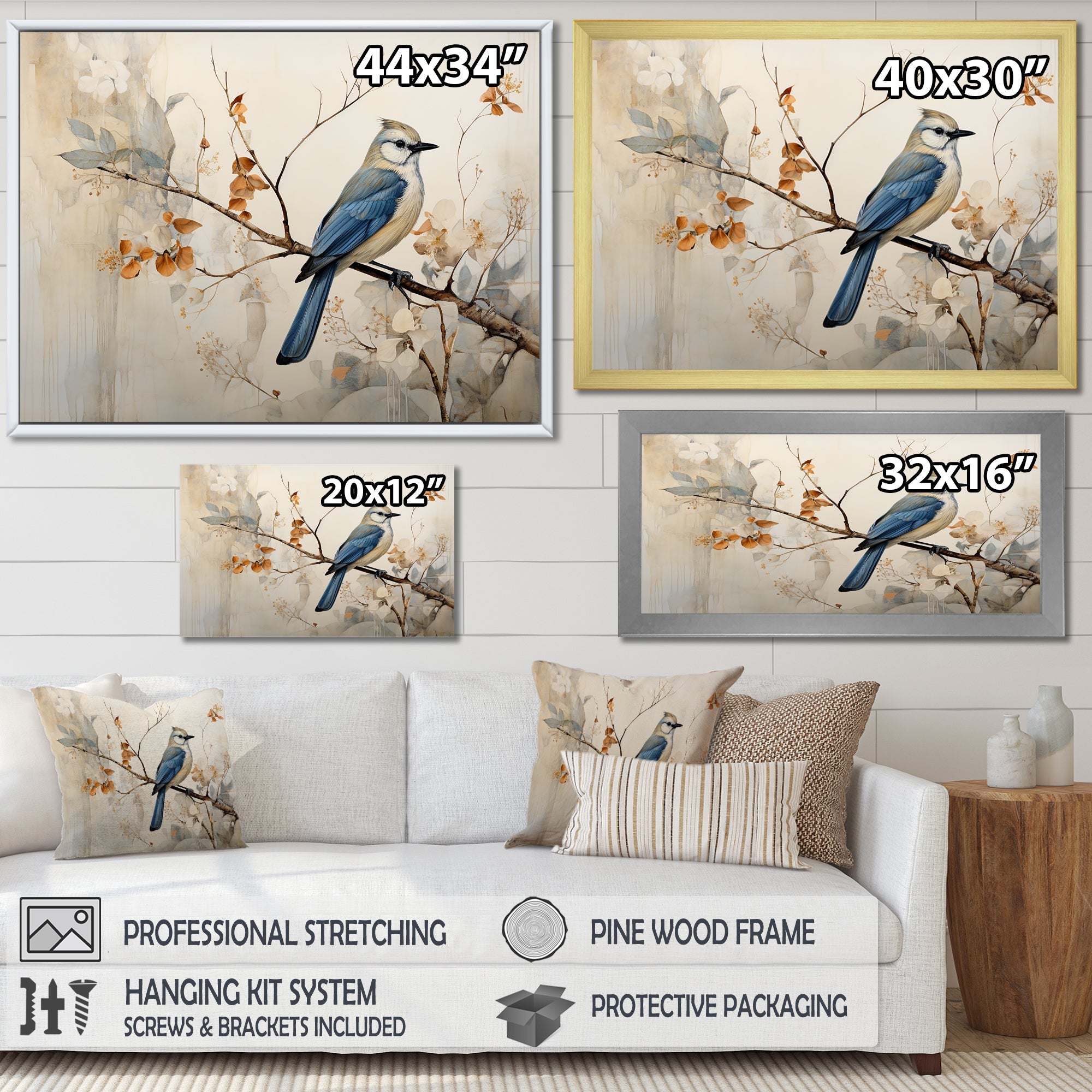 Minimalism Bird On Branch - Bird Floral Wall Decor
