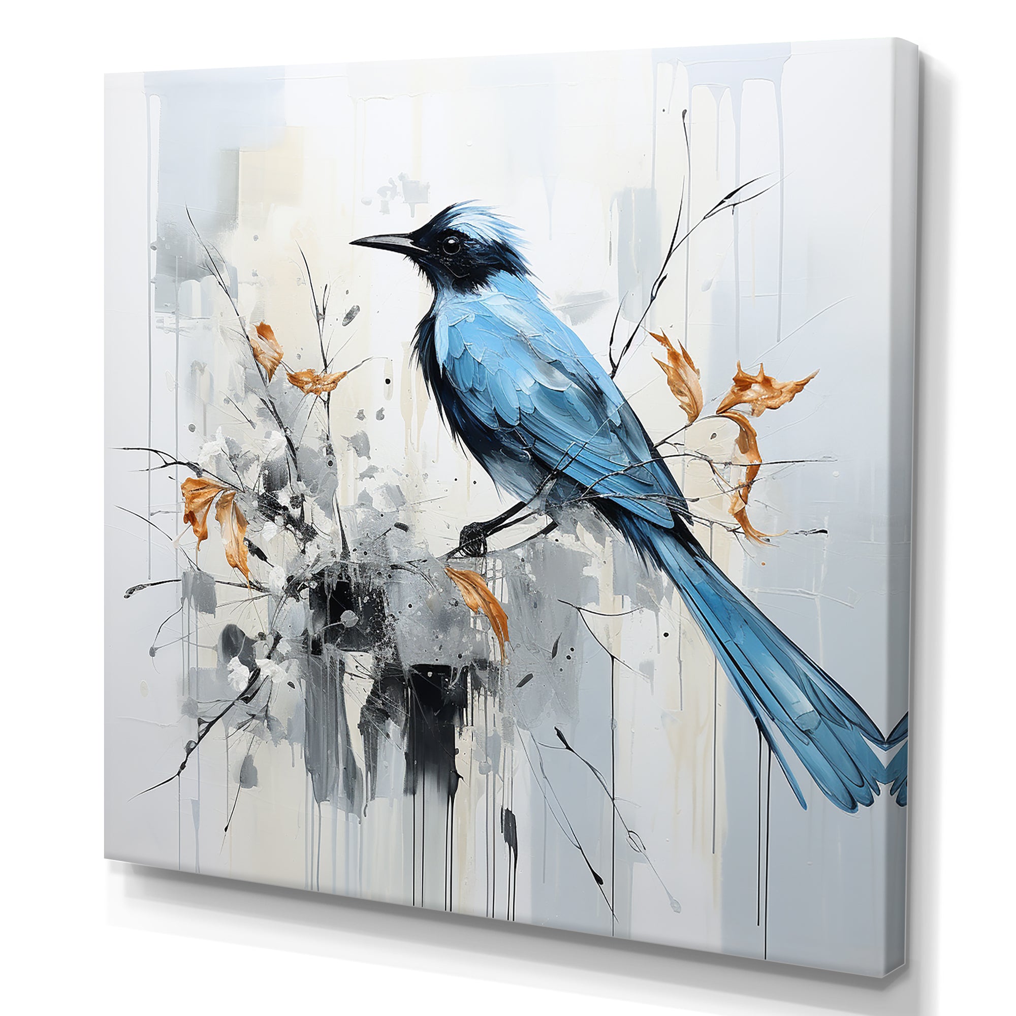Blue Bird Minimalism Flowers - Bird Floral Wall Art Prints