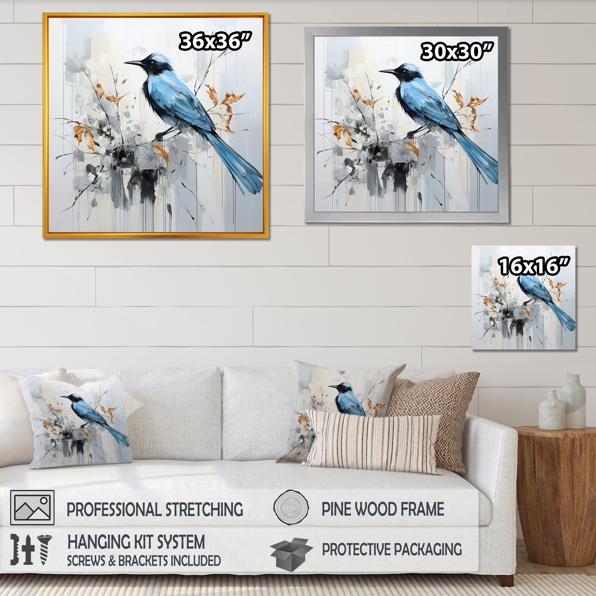 Blue Bird Minimalism Flowers - Bird Floral Wall Art Prints