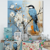 Blue Bird Minimalism White Flowers - Blue Bird Floral Wall Art