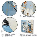 Blue Bird Minimalism White Flowers - Blue Bird Floral Wall Art