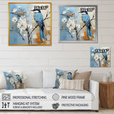 Blue Bird Minimalism White Flowers - Blue Bird Floral Wall Art