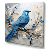 Blue Bird Minimalism White And Blue Flowers - Bird Floral Framed Canvas Art