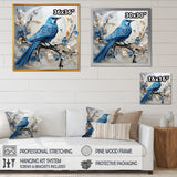 Blue Bird Minimalism White And Blue Flowers - Bird Floral Framed Canvas Art