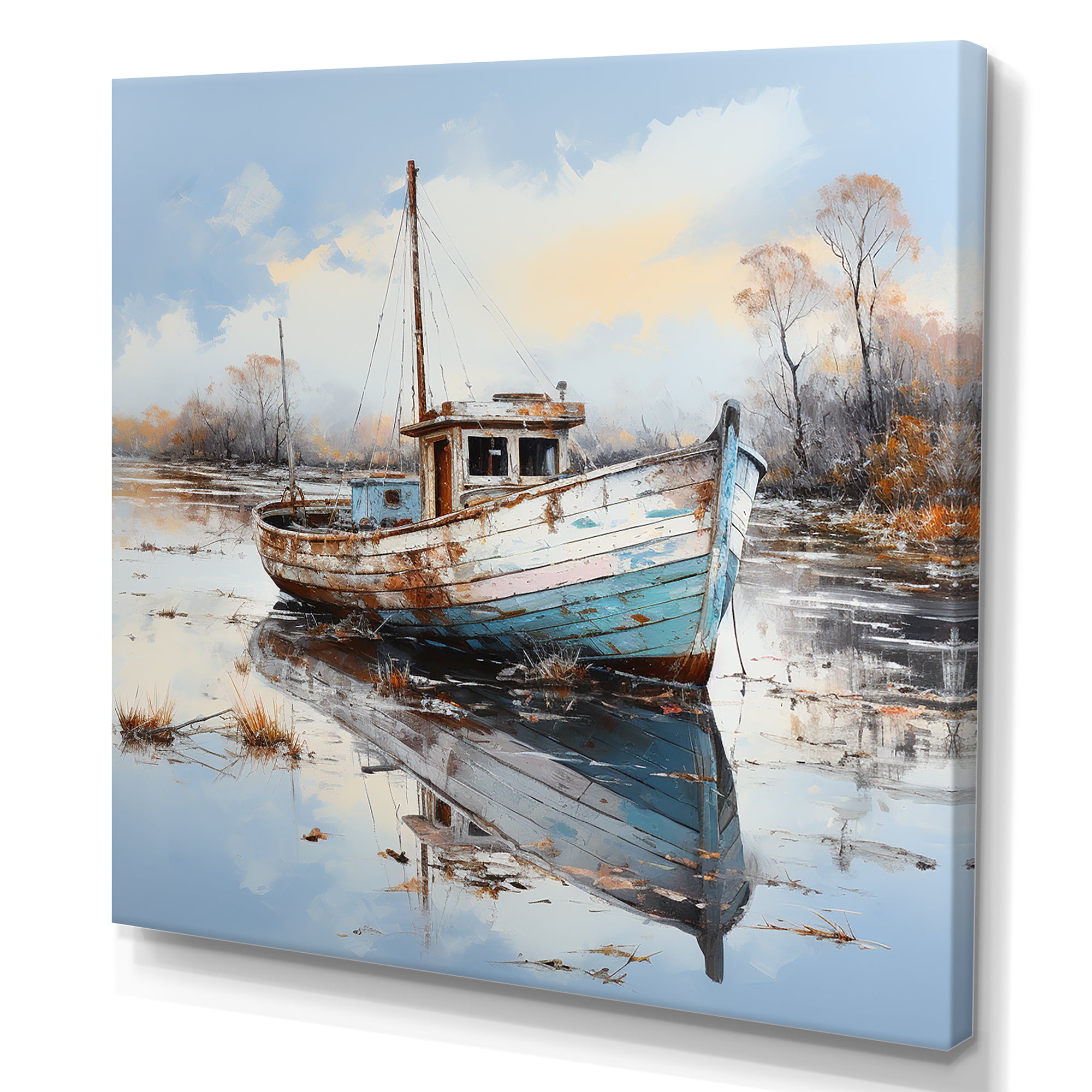 Boat Charm In Winter - Boat Canvas Wall Art