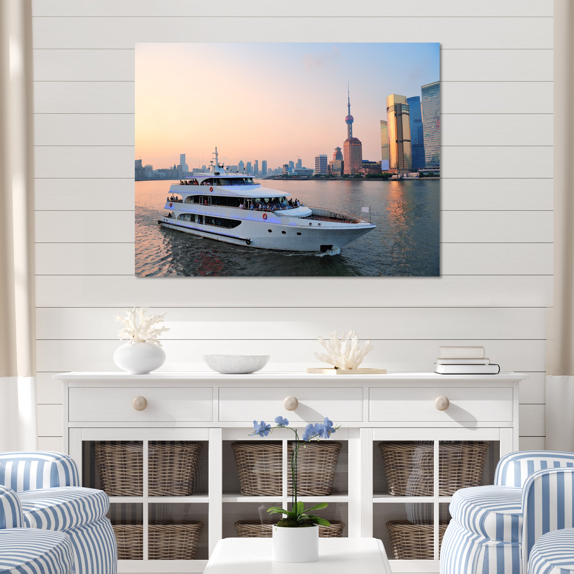 Yacht In Shanghai Bay - Boat Canvas Wall Art