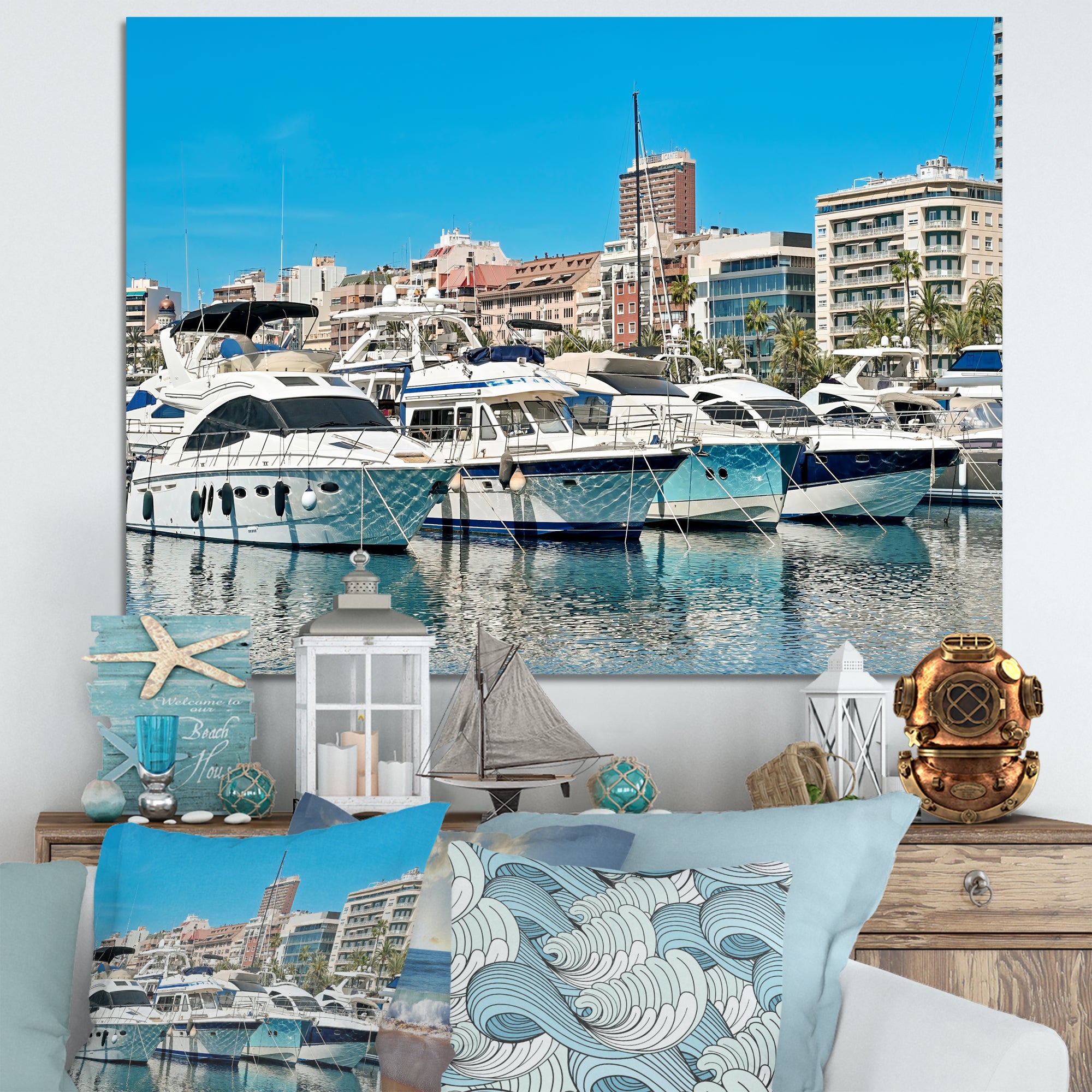 Boats Docked At Port Alicante Spain - Boat Canvas Wall Art