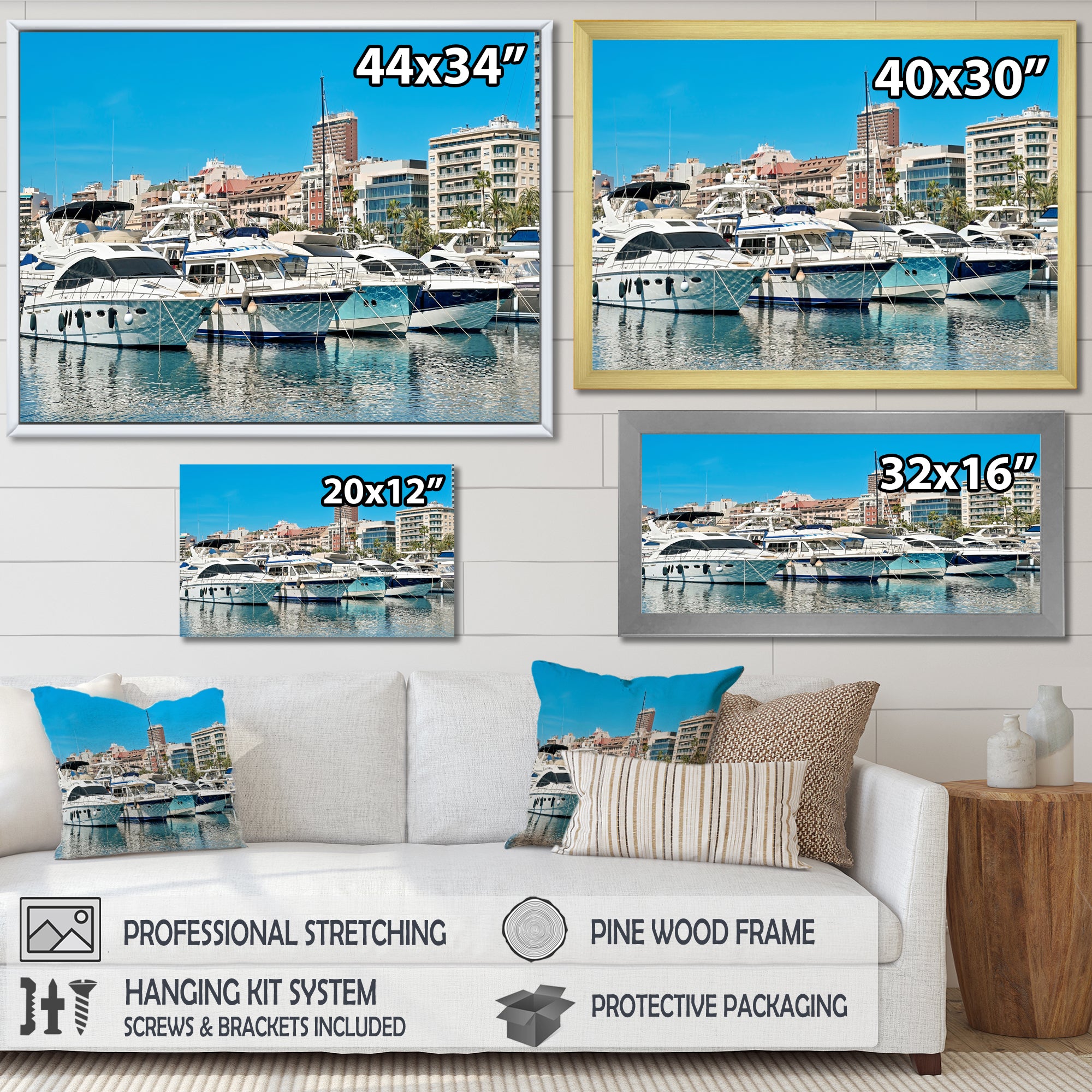 Boats Docked At Port Alicante Spain - Boat Canvas Wall Art