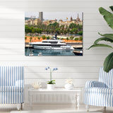 Docked Yacht In Mediterranean Sea Port - Boat Canvas Wall Art