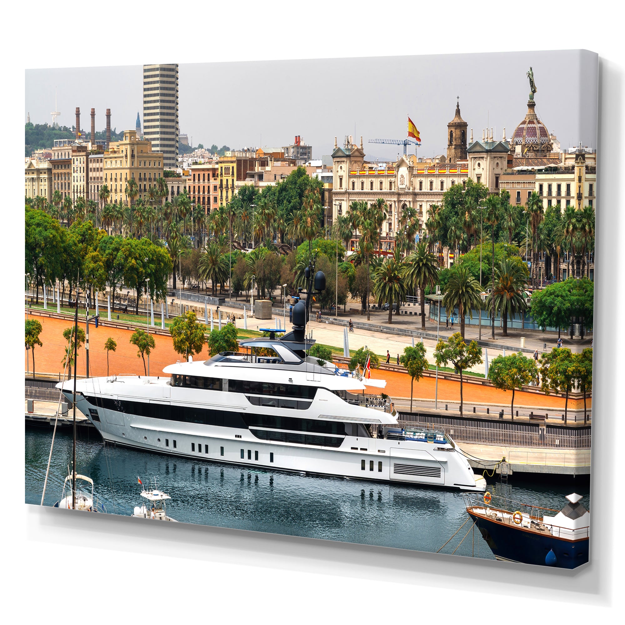 Docked Yacht In Mediterranean Sea Port - Boat Canvas Wall Art