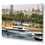 Docked Yacht In Mediterranean Sea Port - Boat Canvas Wall Art
