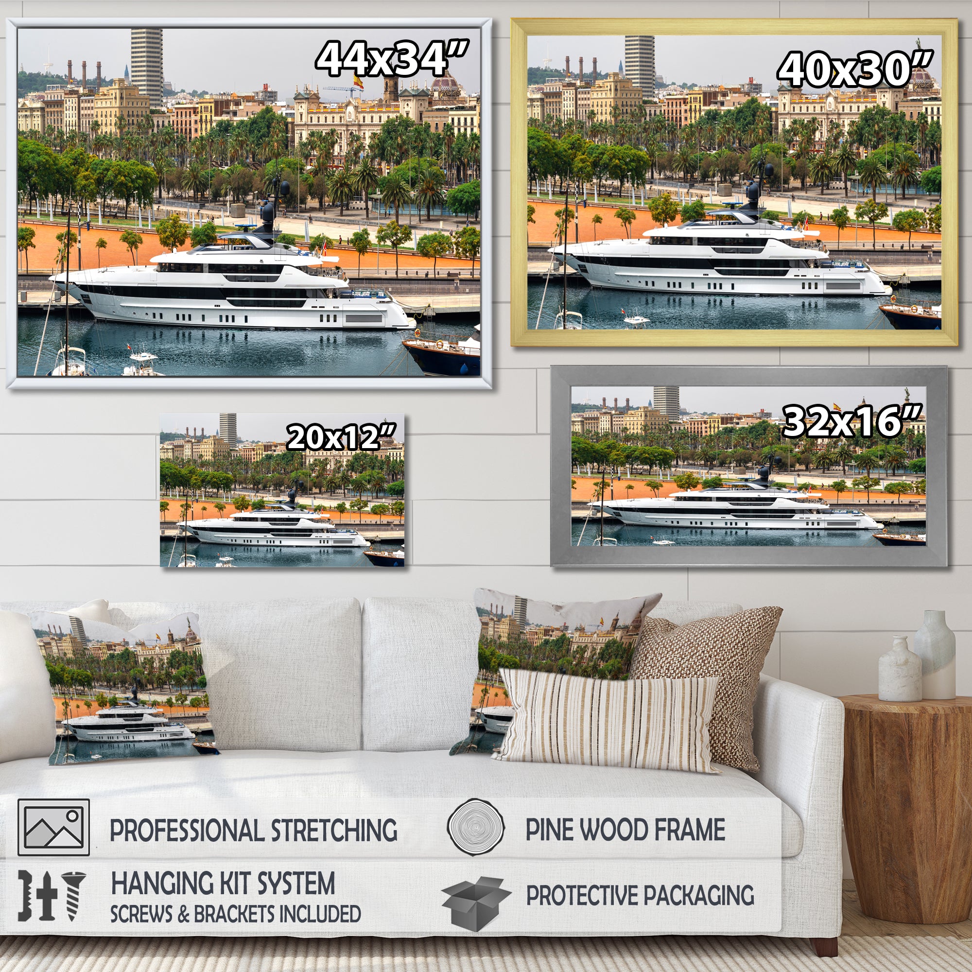Docked Yacht In Mediterranean Sea Port - Boat Canvas Wall Art
