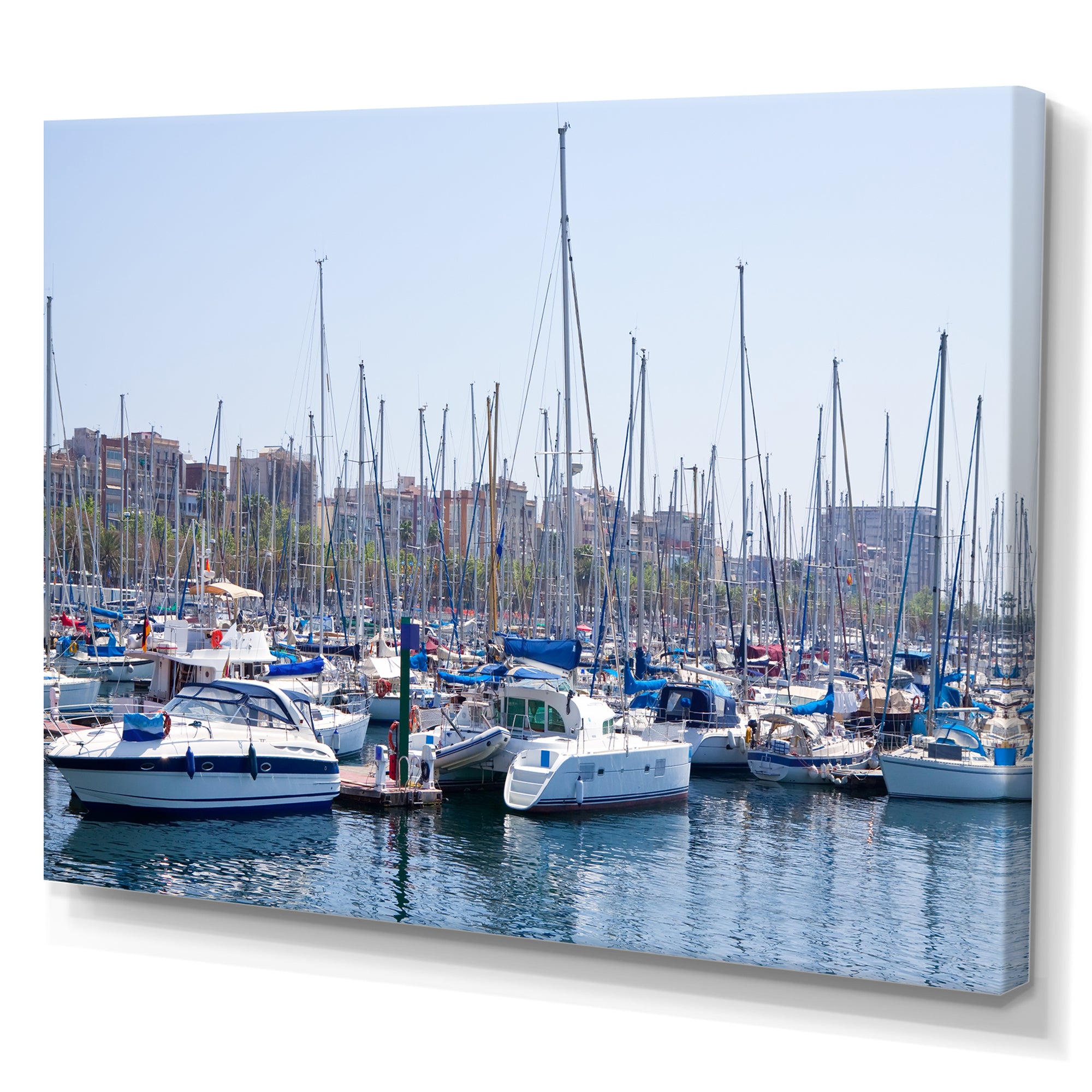 Yachts Docked At Port Vell - Boat Canvas Wall Art