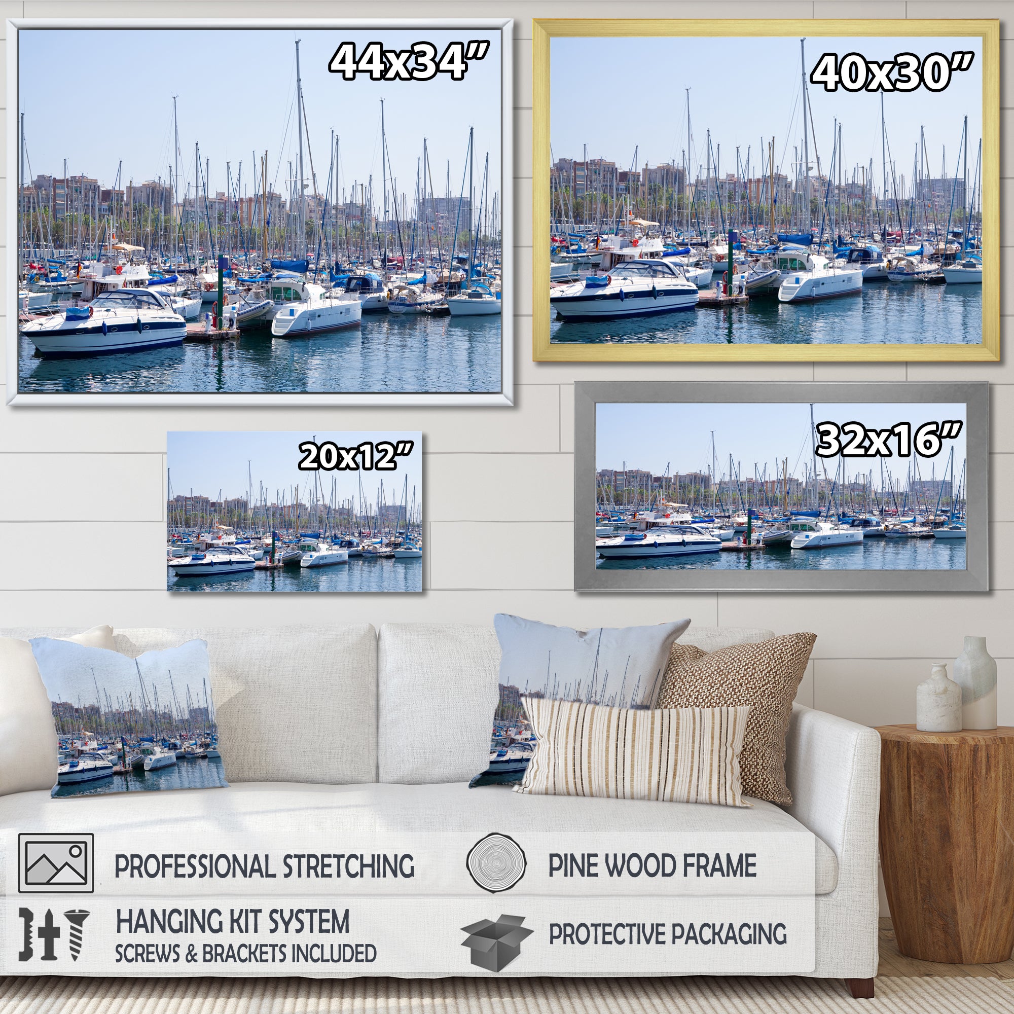 Yachts Docked At Port Vell - Boat Canvas Wall Art