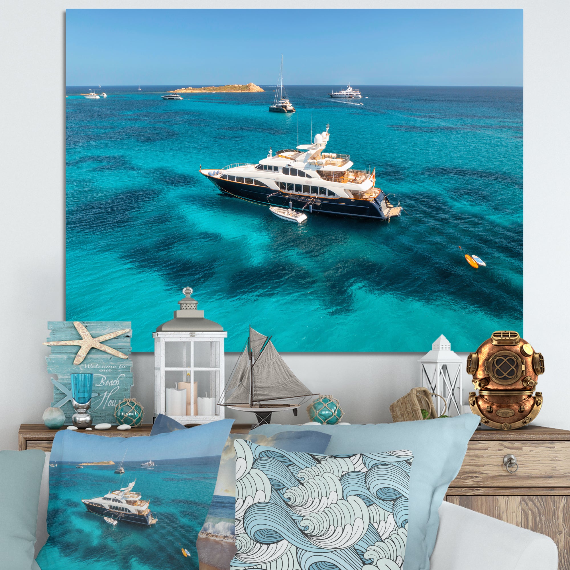 Luxury Yacht On Open Water Adventure - Boat Canvas Wall Art