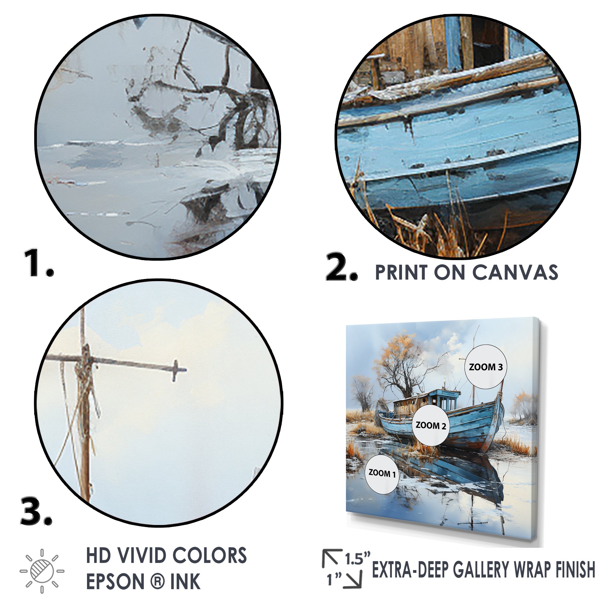 Boat Fishing Charm In Winter - Boat Fishing Canvas Wall Art