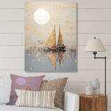 Minimalism Gold And Grey Boat Fishing - Boat Fishing Canvas Wall Art