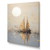 Minimalism Gold And Grey Boat Fishing - Boat Fishing Canvas Wall Art