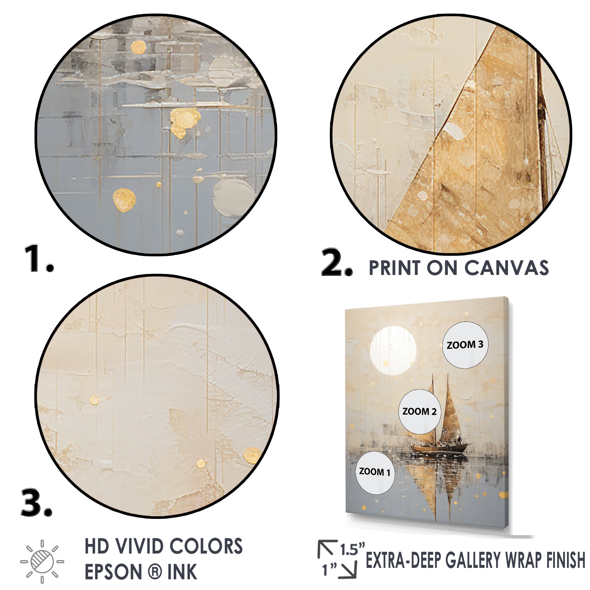 Minimalism Gold And Grey Boat Fishing - Boat Fishing Canvas Wall Art