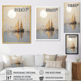 Minimalism Gold And Grey Boat Fishing - Boat Fishing Canvas Wall Art