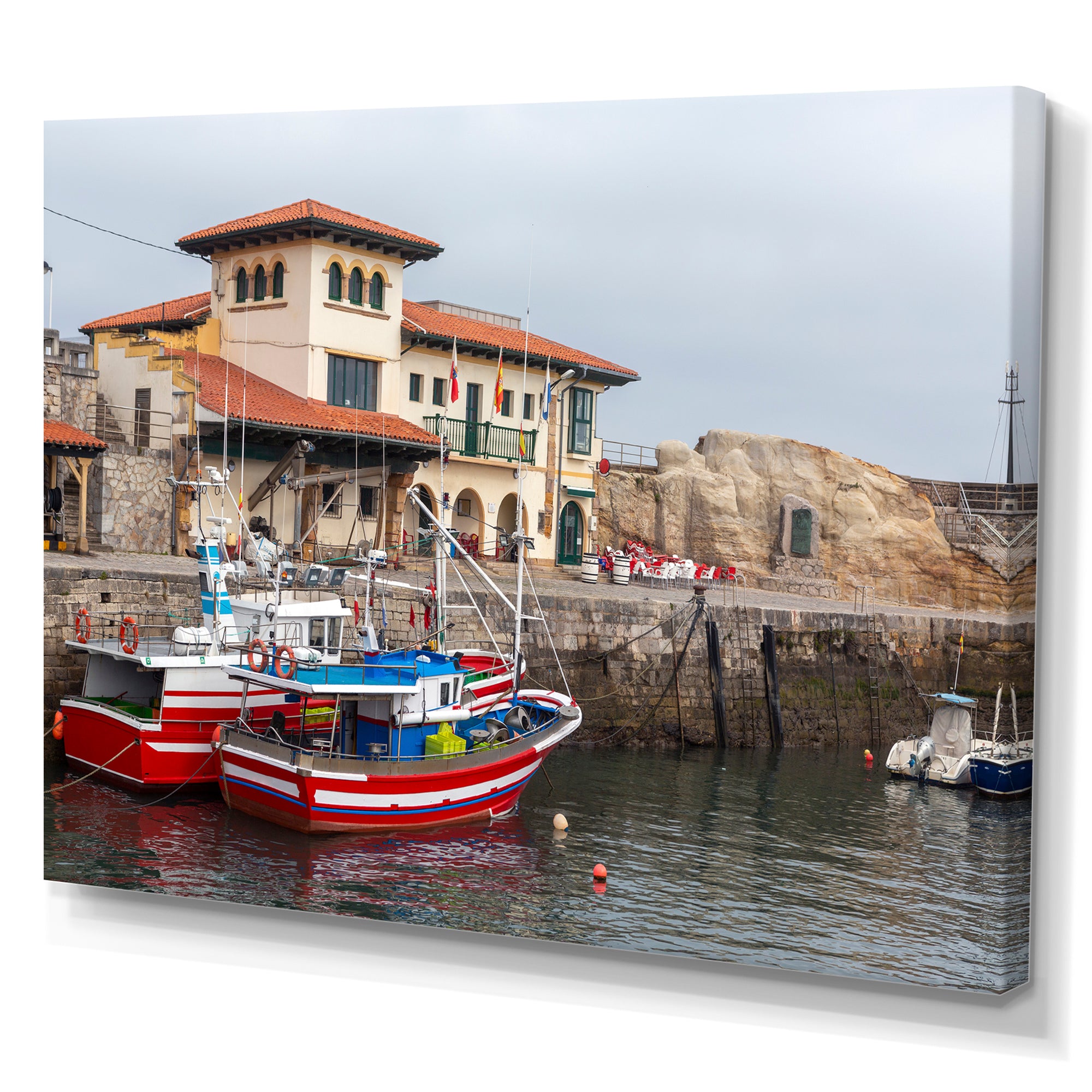 Fishing Boats At Spanish Port Comilla's Cantabria - Boat Fishing Canvas Wall Art