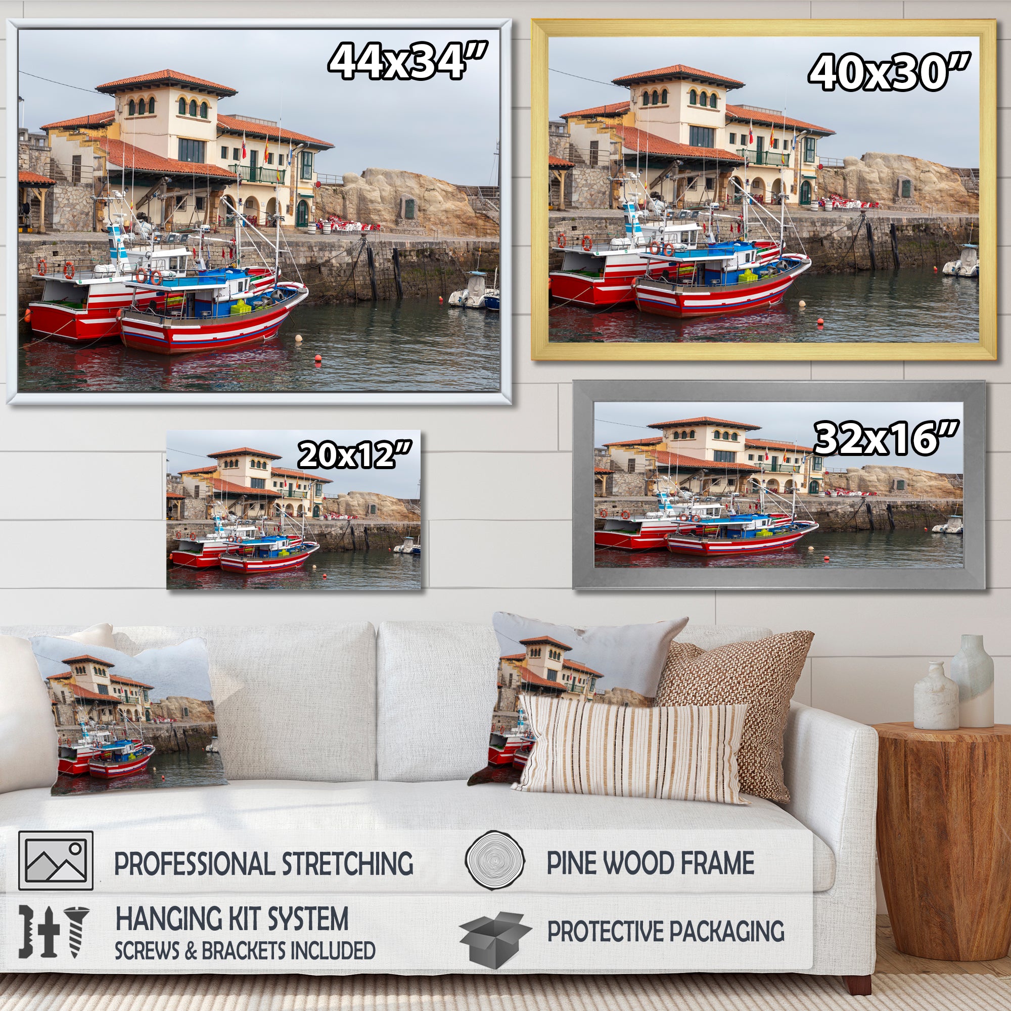 Fishing Boats At Spanish Port Comilla's Cantabria - Boat Fishing Canvas Wall Art