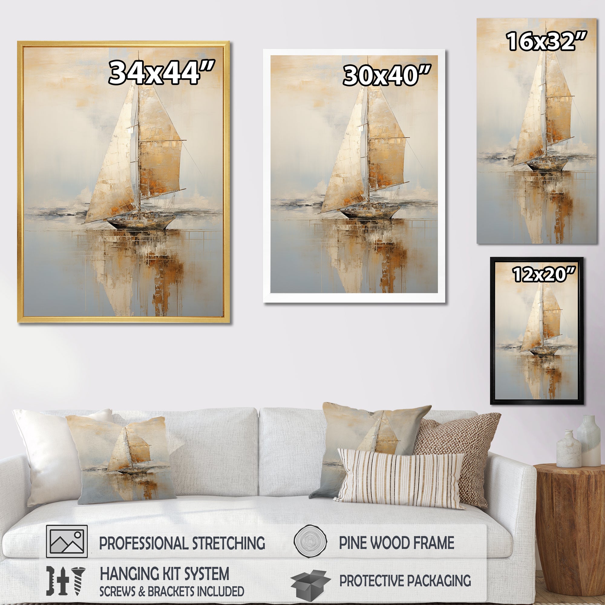 Gold Sailing Charm In The Morning Mist - Boat Sailing Canvas Wall Art