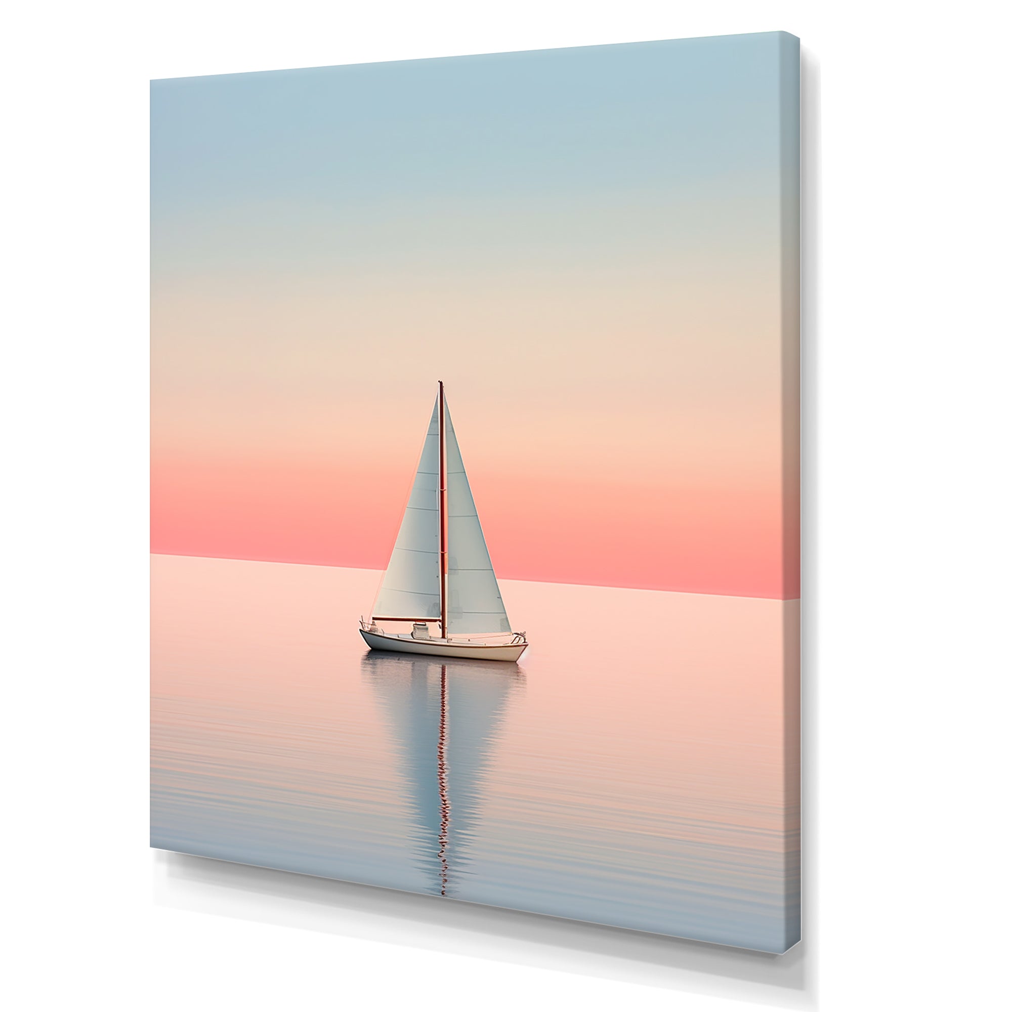 Blue And Pink Sailing Boat Calm Horizon - Boat Sailing Canvas Wall Art