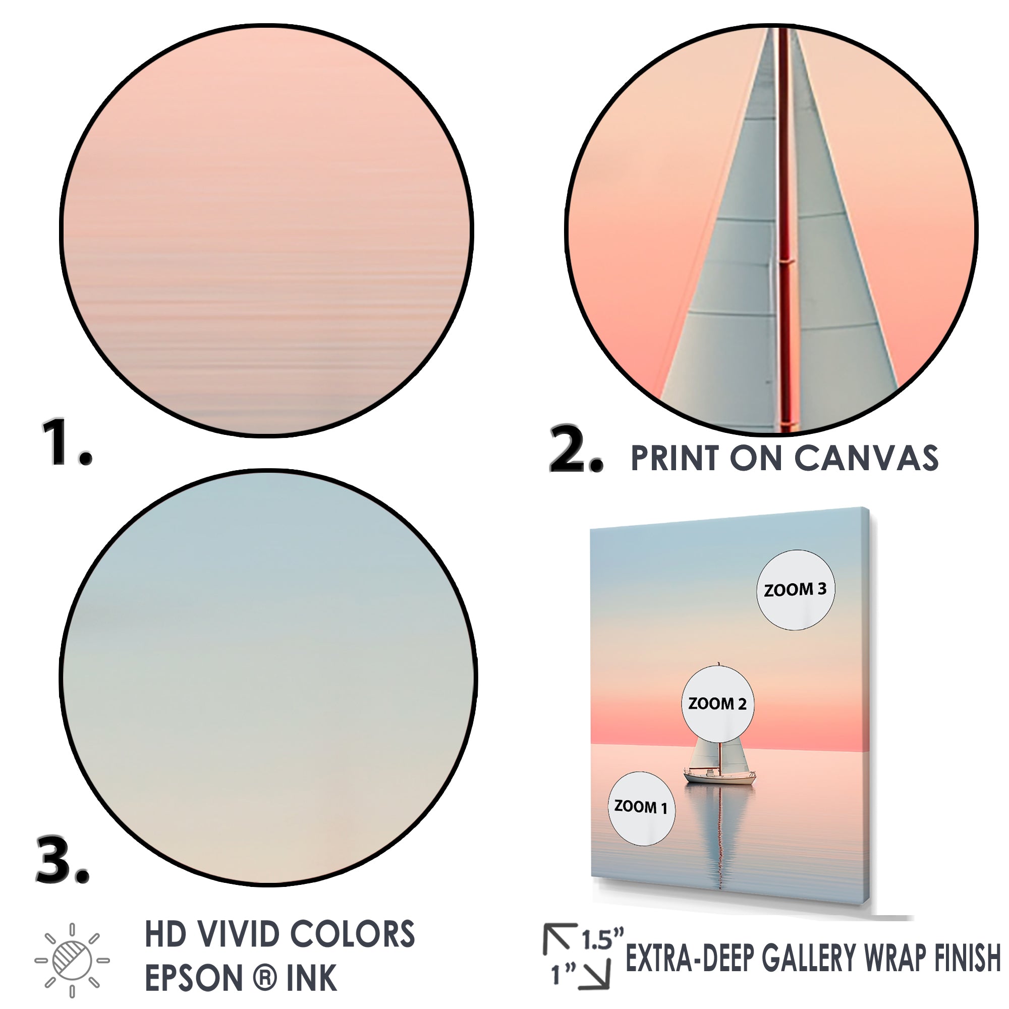 Blue And Pink Sailing Boat Calm Horizon - Boat Sailing Canvas Wall Art