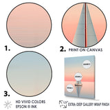 Blue And Pink Sailing Boat Calm Horizon - Boat Sailing Canvas Wall Art