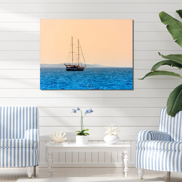 Lonely Sailboat Sails Sea Dawn - Boat Sailing Canvas Wall Art