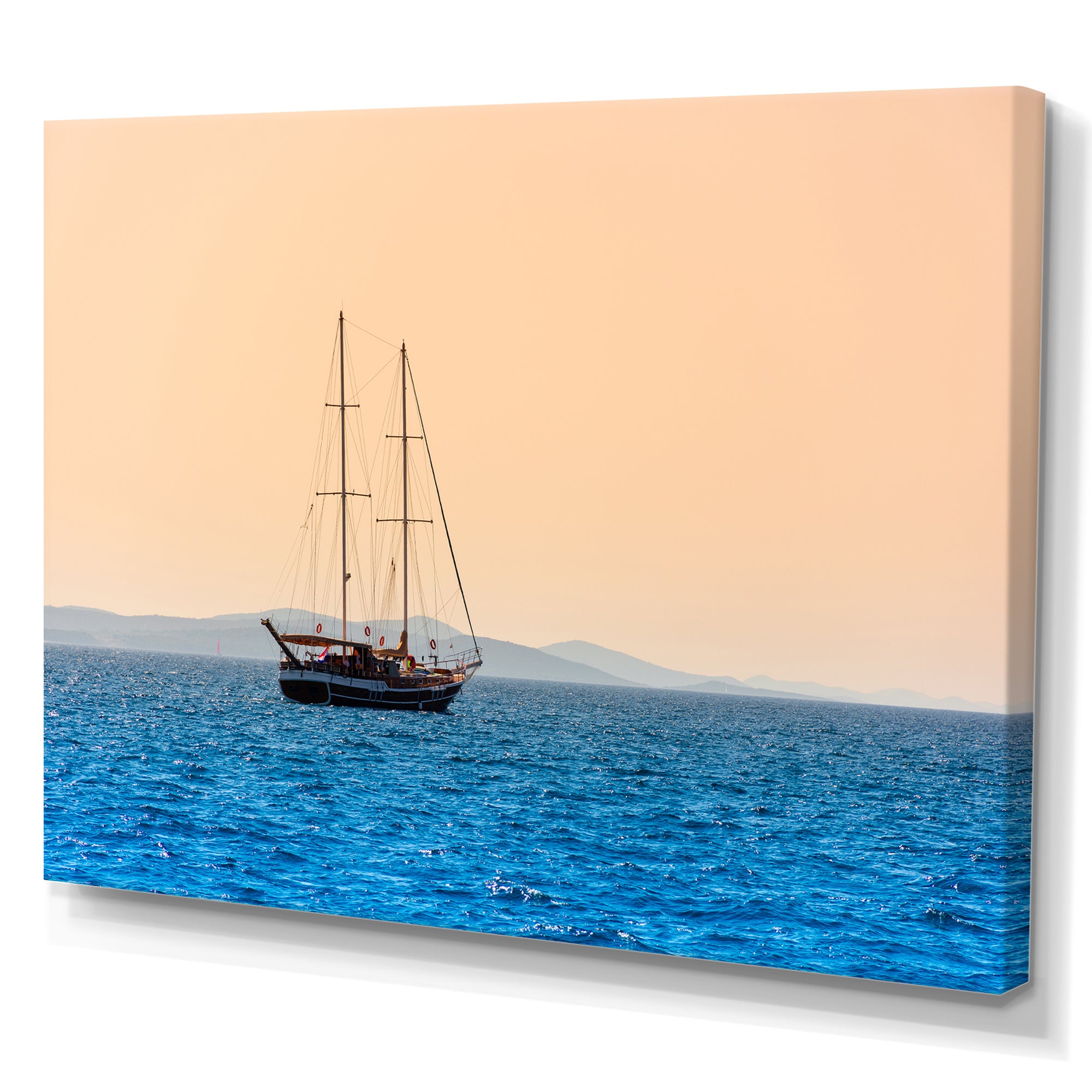 Lonely Sailboat Sails Sea Dawn - Boat Sailing Canvas Wall Art