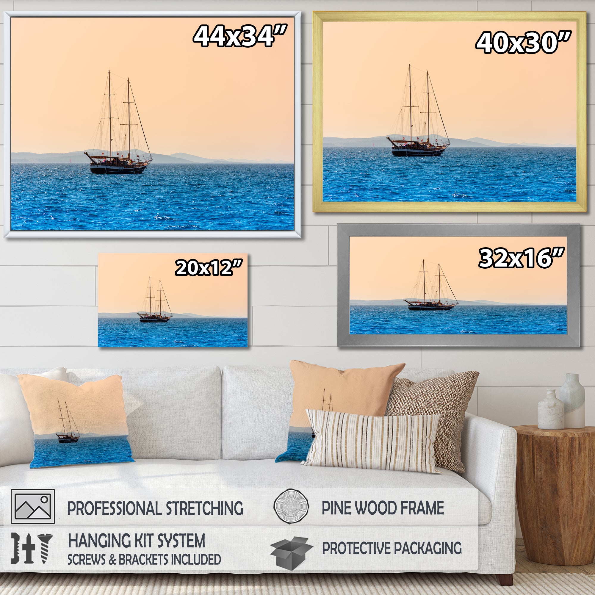 Lonely Sailboat Sails Sea Dawn - Boat Sailing Canvas Wall Art