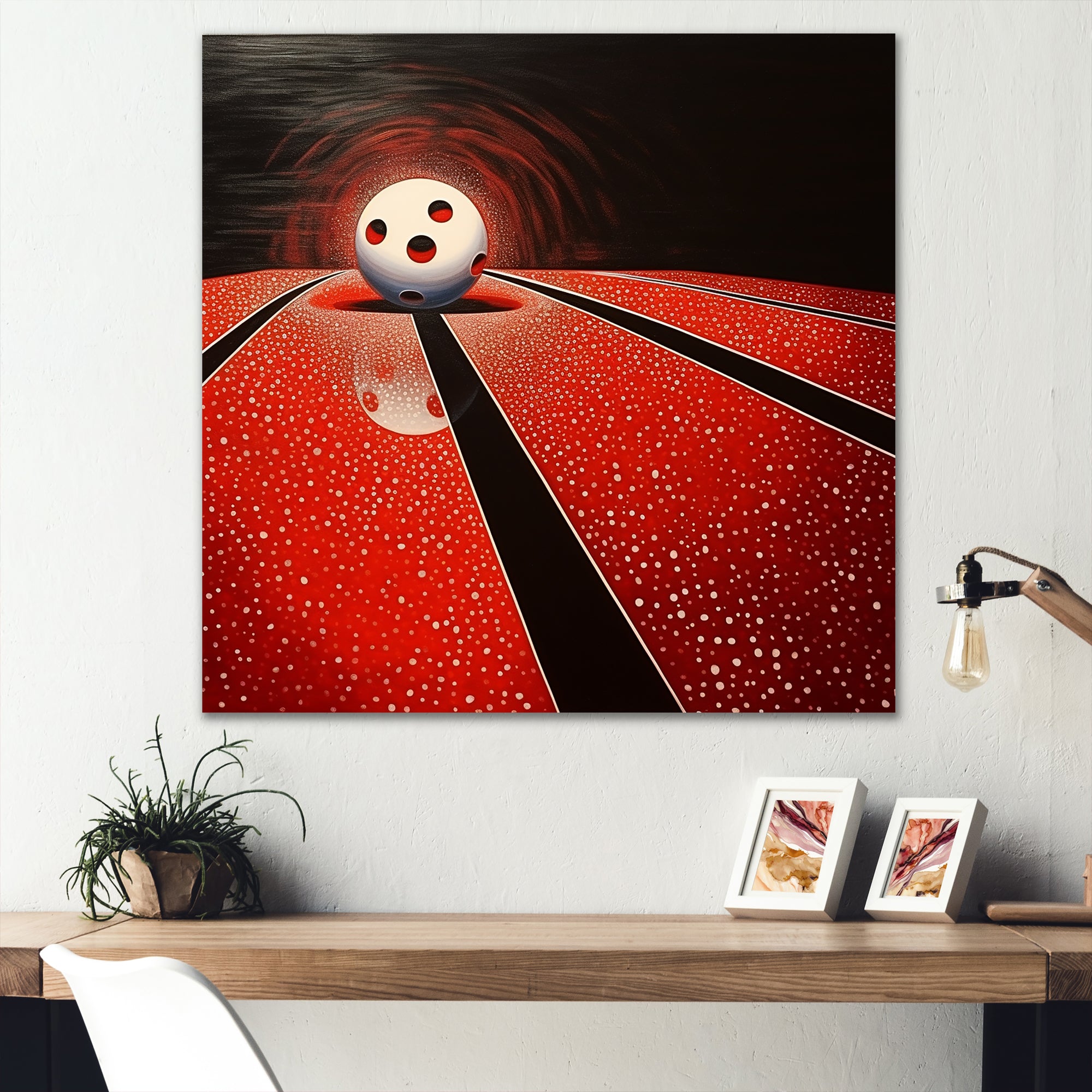 Ruby Roll White Ball In Red - Bowling Canvas Wall Art