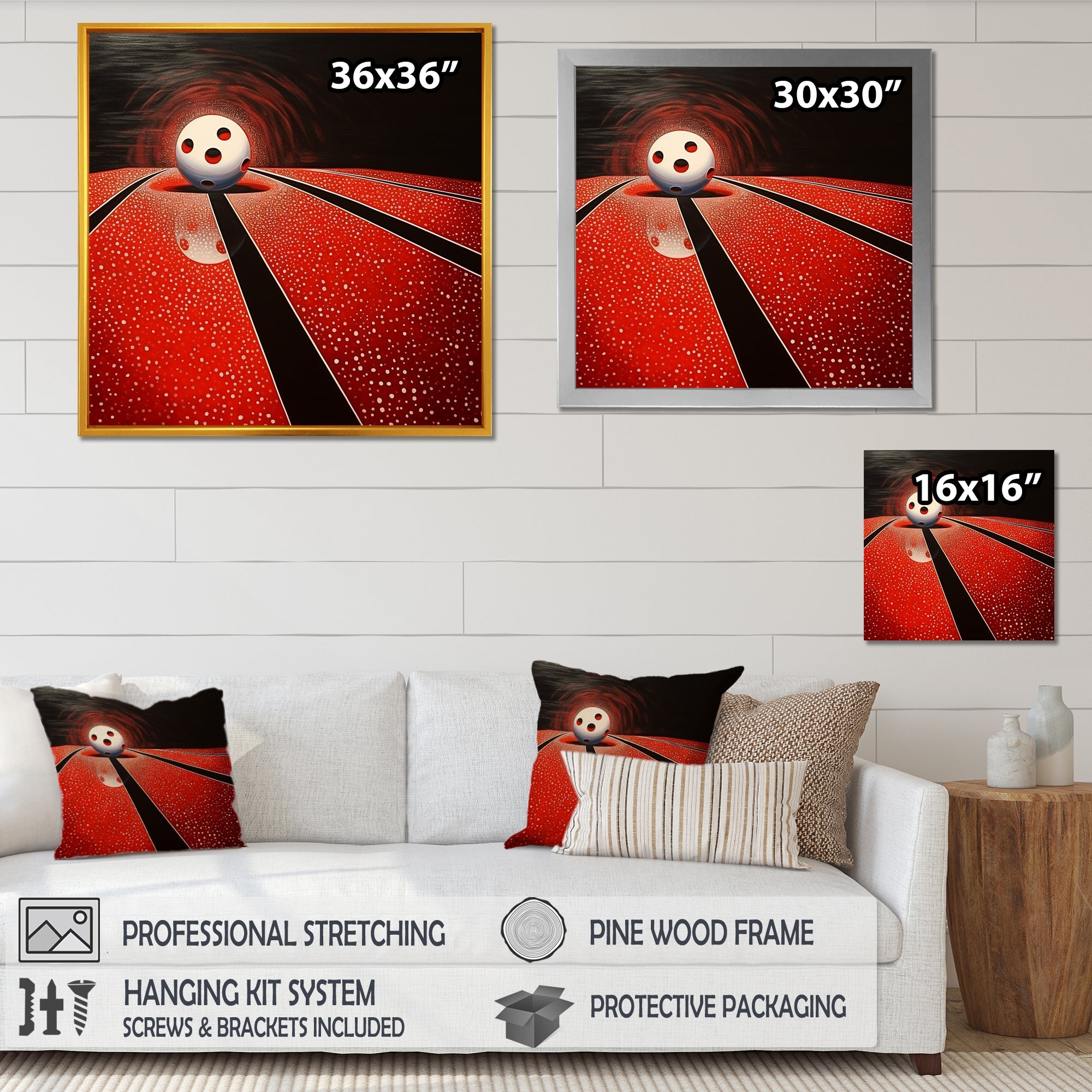 Ruby Roll White Ball In Red - Bowling Canvas Wall Art
